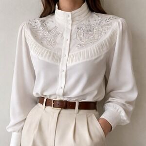 MartiniQue Western Romantic Blouse Womens L Embroidered Yoke Vintage 80s Prairie